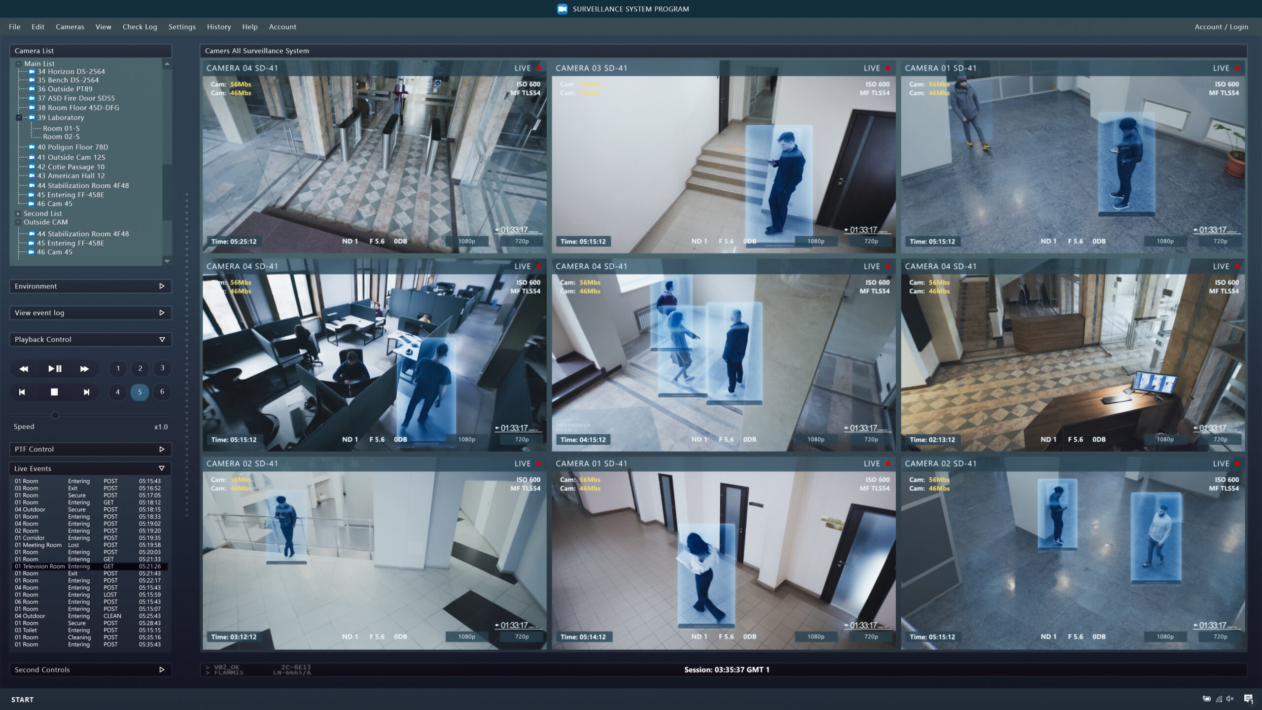 CCTV cameras playback in coworking office Real-World Environments